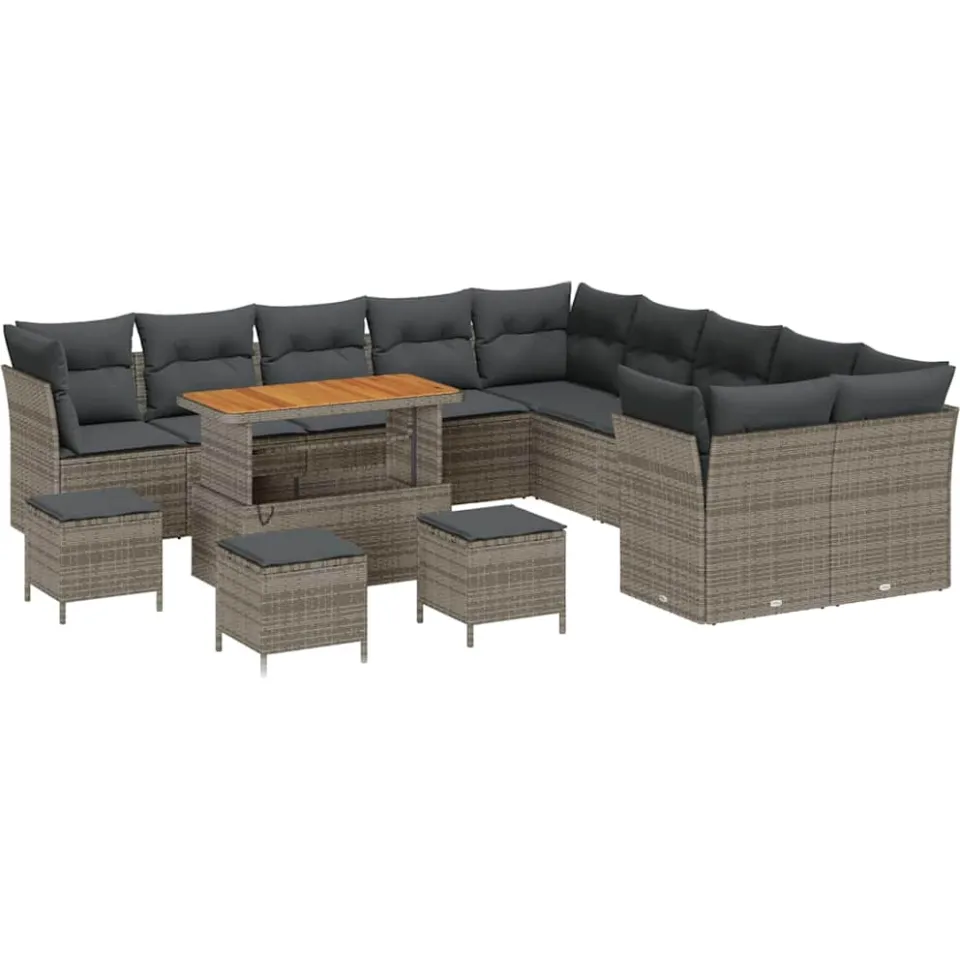 vidaXL Tuinbankenset 14 st Grijs poly rattan, foto 4