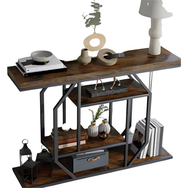 Bolt Edge Consoletafel Retro - 120cm - Haltafel - Wandtafel - Sidetable - Massief hout Bruin