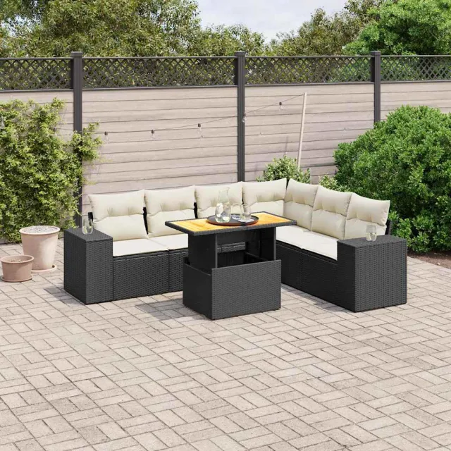 vidaXL 7-delige Loungeset met kussens poly rattan zwart, foto 2
