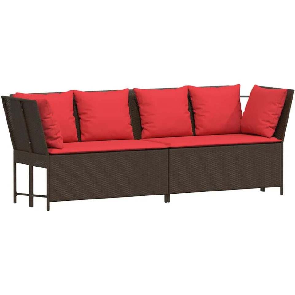 vidaXL Tuinbank met kussens poly rattan bruin, foto 4