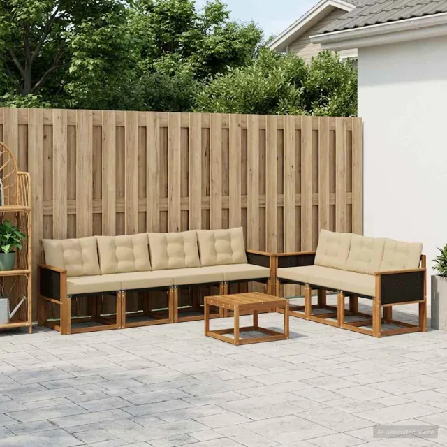 vidaXL Buiten bankenset 8 st 7-zits Natuurlijk en Beige