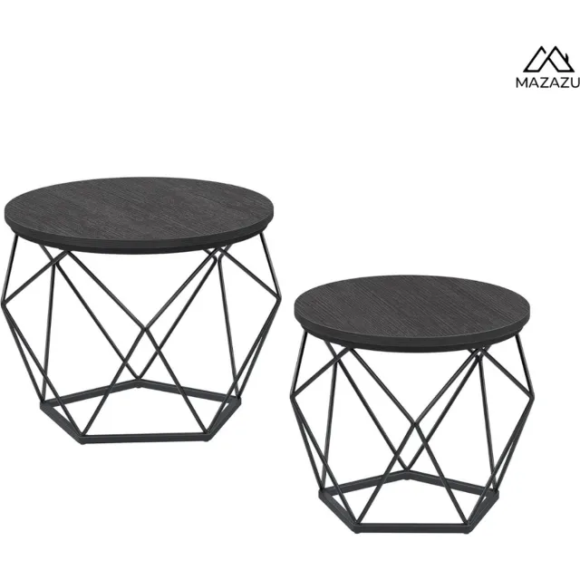MAZAZU MIRA Home Salontafel Set van 2 - Bijzettafel Rond - Hout en Metaal - Zwart - 50 x 50 cm