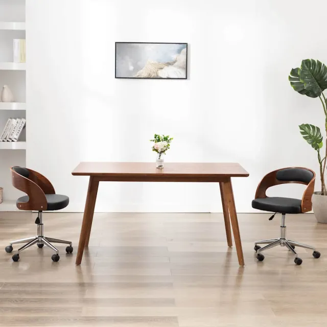vidaXL Eetkamerstoel draaibaar gebogen hout en kunstleer zwart