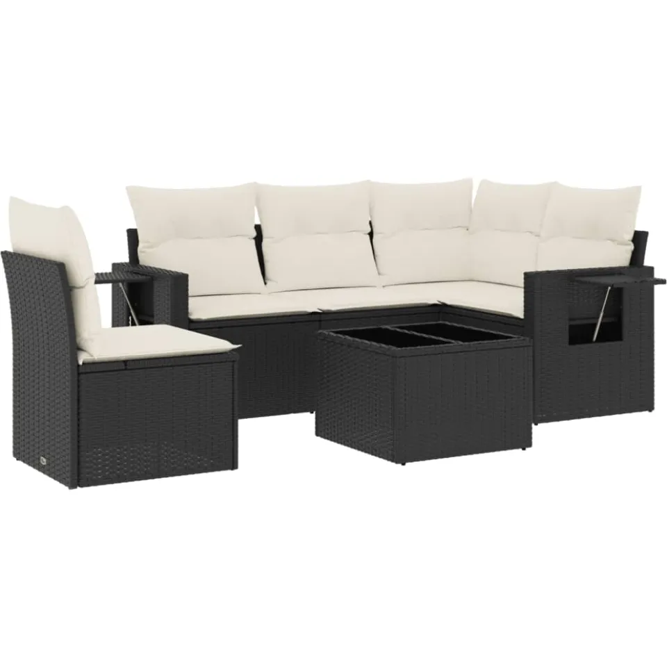 vidaXL 6-delige Loungeset met kussens poly rattan zwart, foto 3