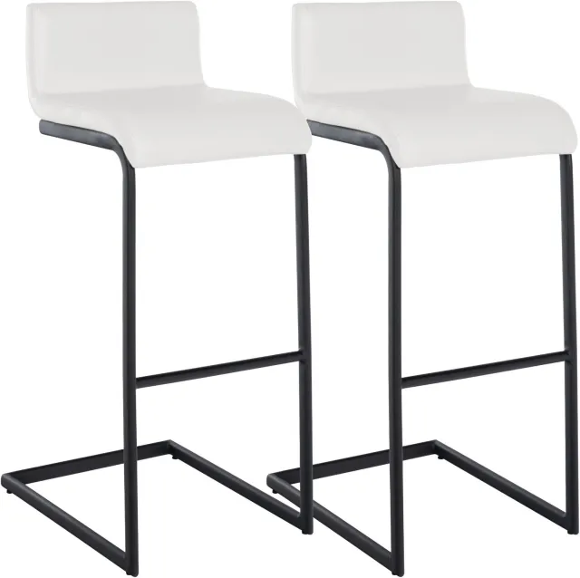 CLP Set van 2 Barkrukken Newport - Zwart Frame - Zithoogte 77 cm - Kunstleer/zwart/wit