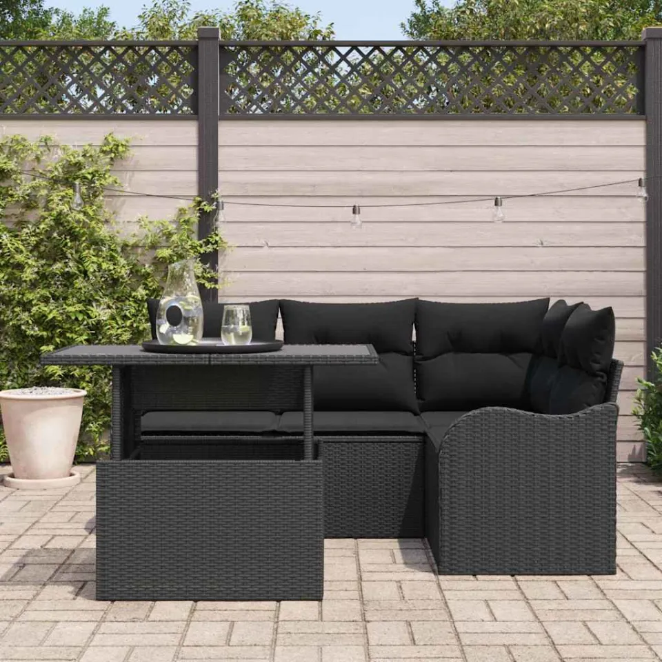 vidaXL Buiten eetset 5 st Zwart Poly riet, foto 3