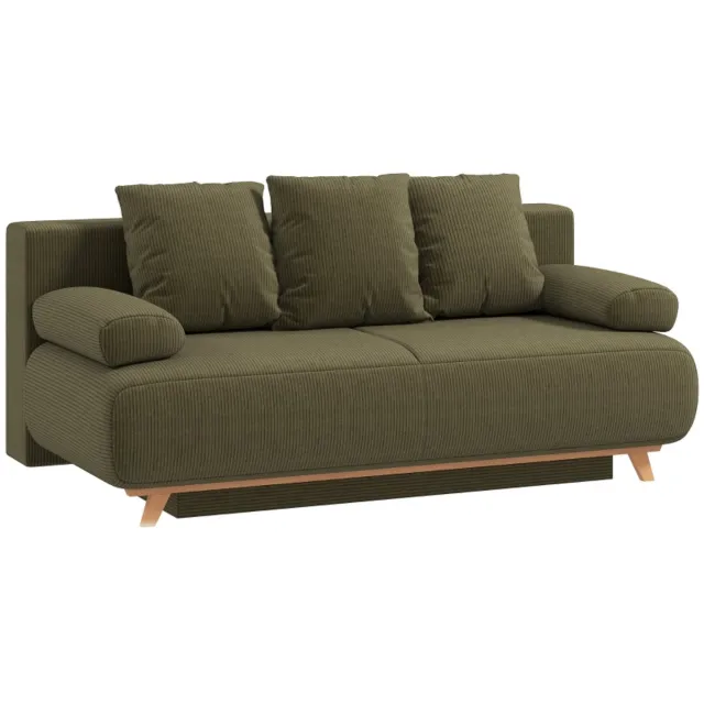 MIVRAY Slaapbank 188 x 100 x 84 cm - 3-Zits Met Bedfunctie En Verborgen Opbergruimte - Voor Woonkamer En Logeerkamer - Cord Donkergroen