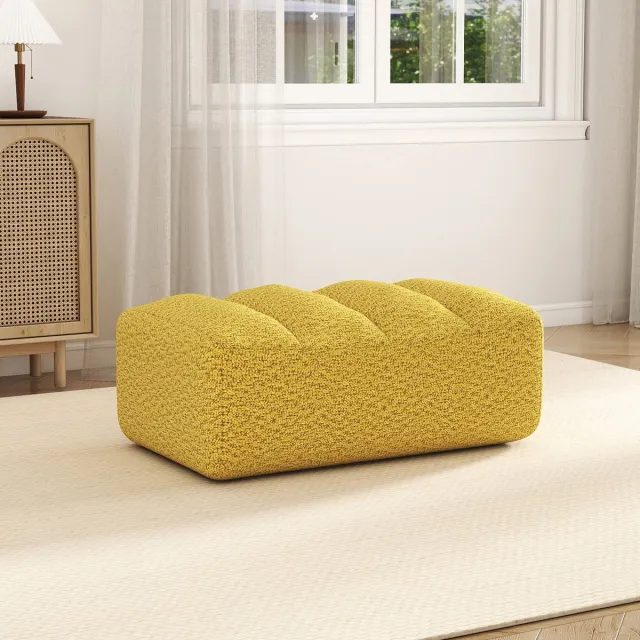 OKWISH Voetenbankje Zacht Granulaatfleece – 104 x 61 x 45 cm – Stof – Geel – Voor Binnen in Woonkamer of Appartement – Direct Klaar Voor Gebruik
