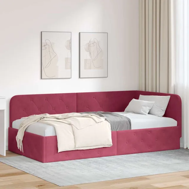 vidaXL Hoekbedframe Wijnrood 90 x 200 cm fluweel