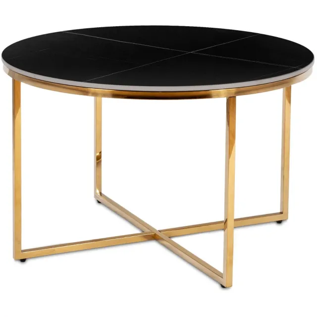 Mebel Elite Marine - Salontafel - Rond - Keramisch blad met matzwarte marmerlook - Goudkleurig metalen onderstel Zwart;Goud