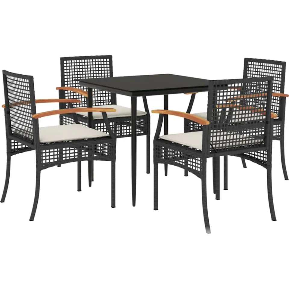 vidaXL 5-delige Tuinset met kussens poly rattan zwart, foto 3