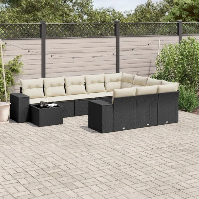vidaXL 11-delige Loungeset met kussens poly rattan zwart, foto 2