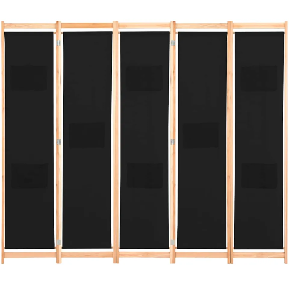 vidaXL Kamerscherm met 5 panelen 200x170x4 cm stof zwart, foto 3