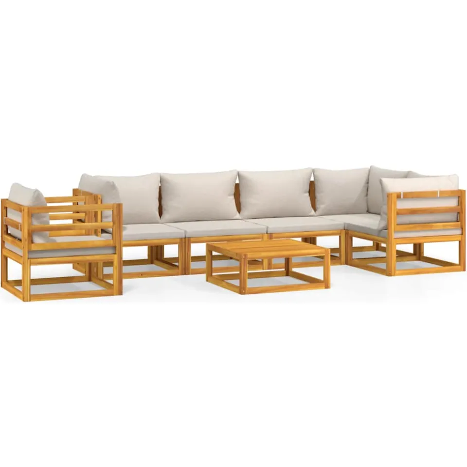 vidaXL 7-delige Loungeset met lichtgrijze kussens massief hout Bruin