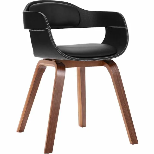 vidaXL Eetkamerstoel gebogen hout en kunstleer Zwart