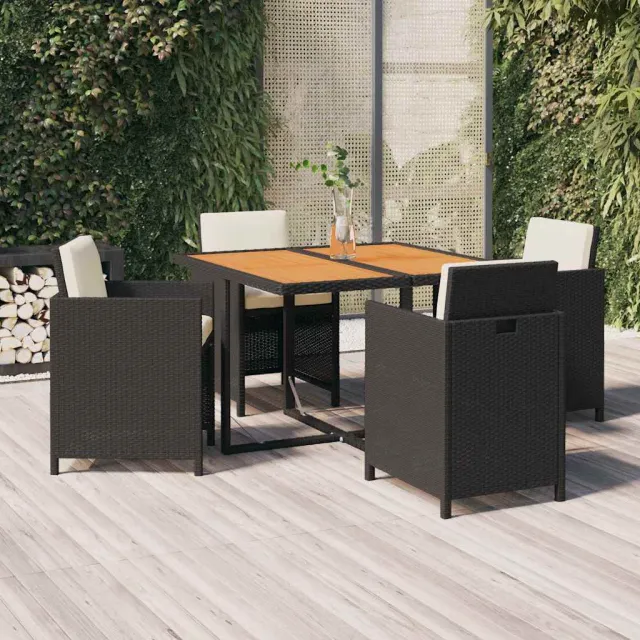 vidaXL 5-delige Tuinset met kussens poly rattan zwart, foto 2