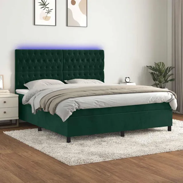 vidaXL Boxspring met matras en LED fluweel donkergroen 160x200 cm groen