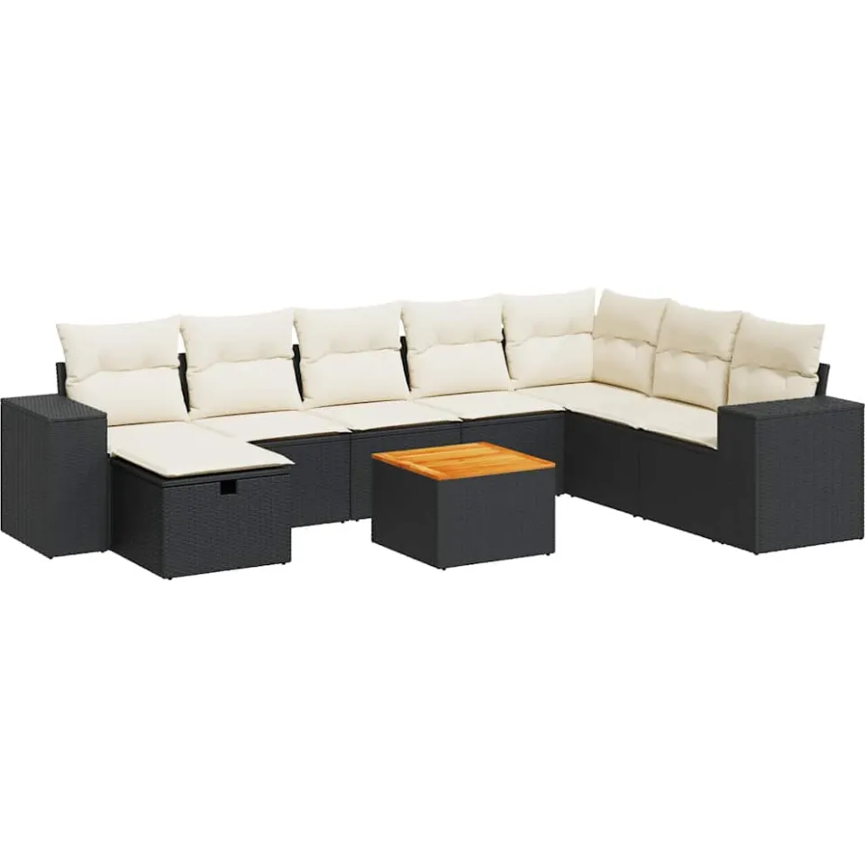 vidaXL 9-delige Loungeset met kussens poly rattan zwart, foto 3