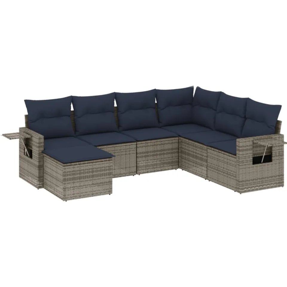 vidaXL 7-delige tuinbankset met kussens, grijs polyrotan, foto 3