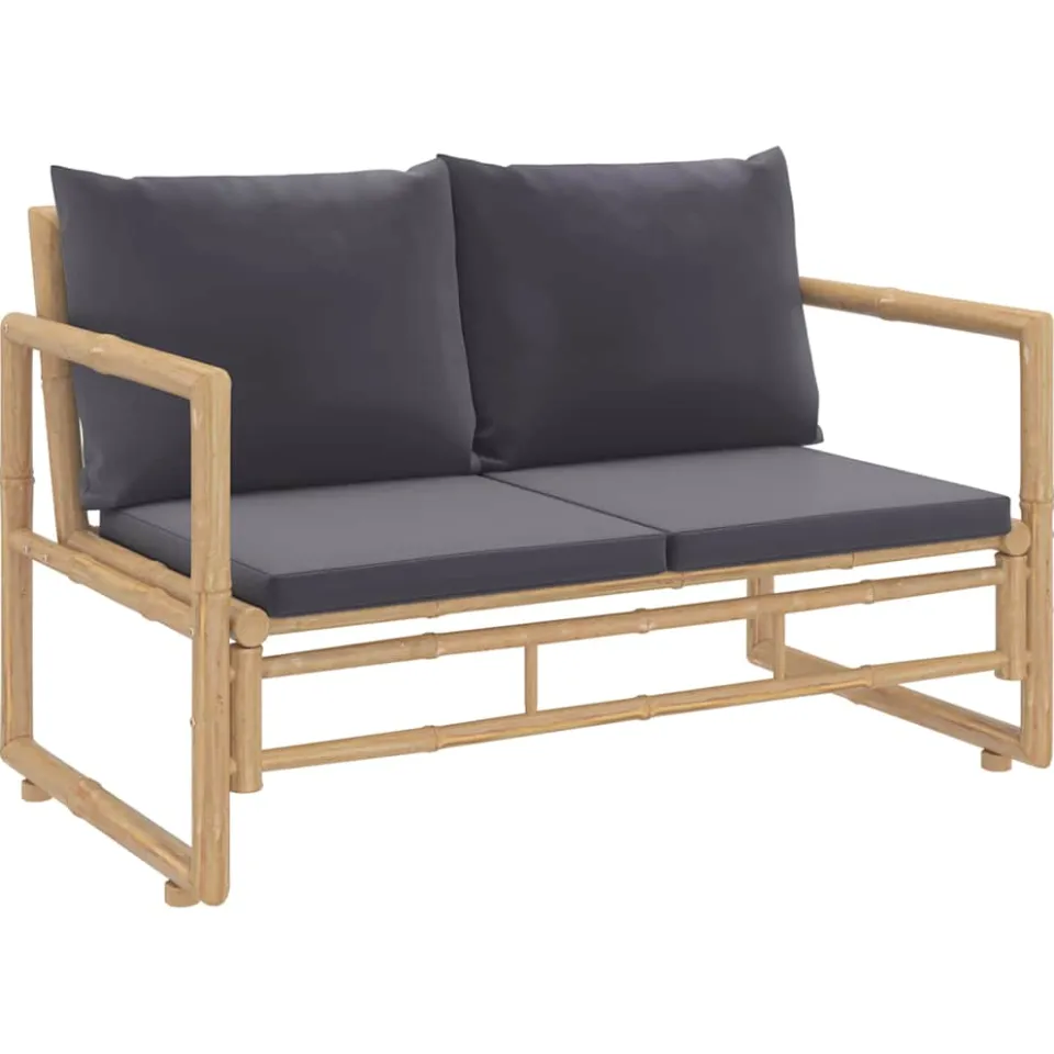 vidaXL 2-delige Loungeset met kussens bamboe donkergrijs grijs, foto 4