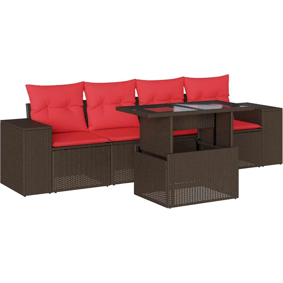 vidaXL 5-delige tuinbankset met kussens, bruin polyrotan, foto 3