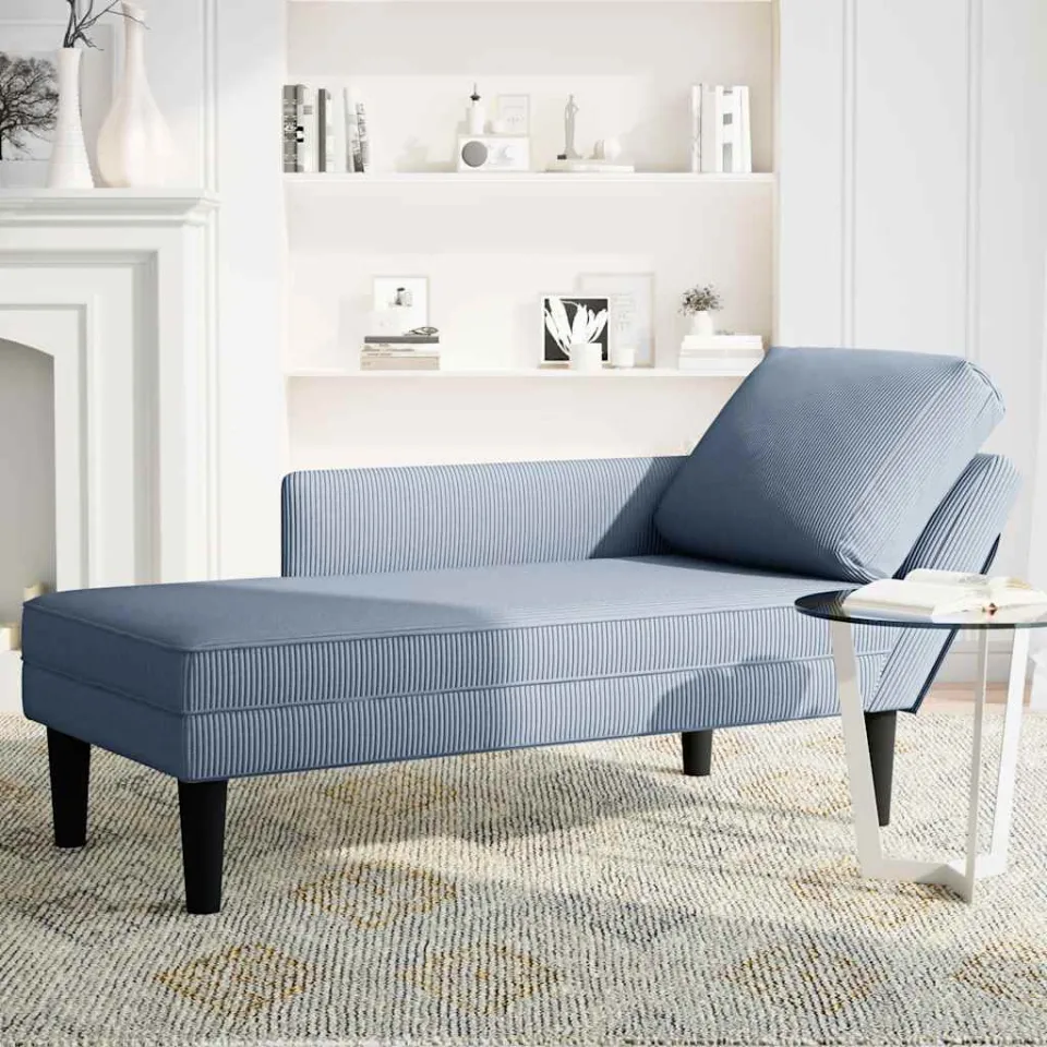 vidaXL Chaise longue met kussen corduroy stof blauw, foto 3