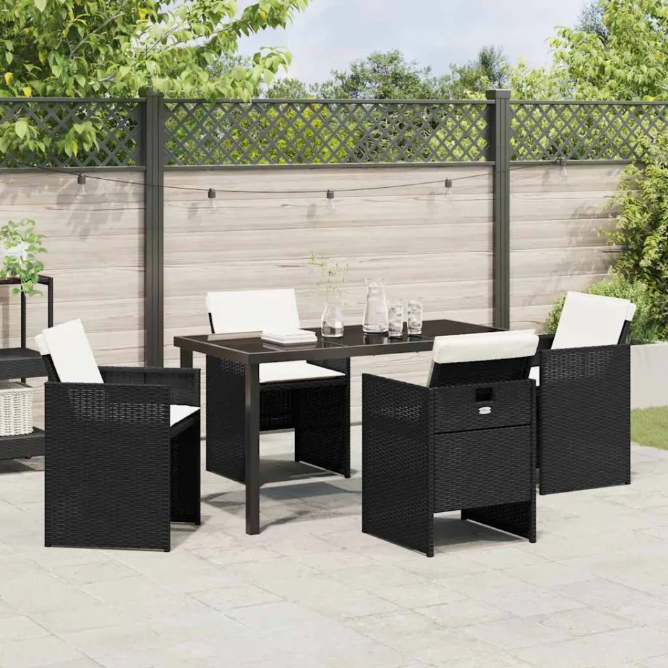 vidaXL Tuin eettafelset 5 st Zwart poly rattan, foto 3