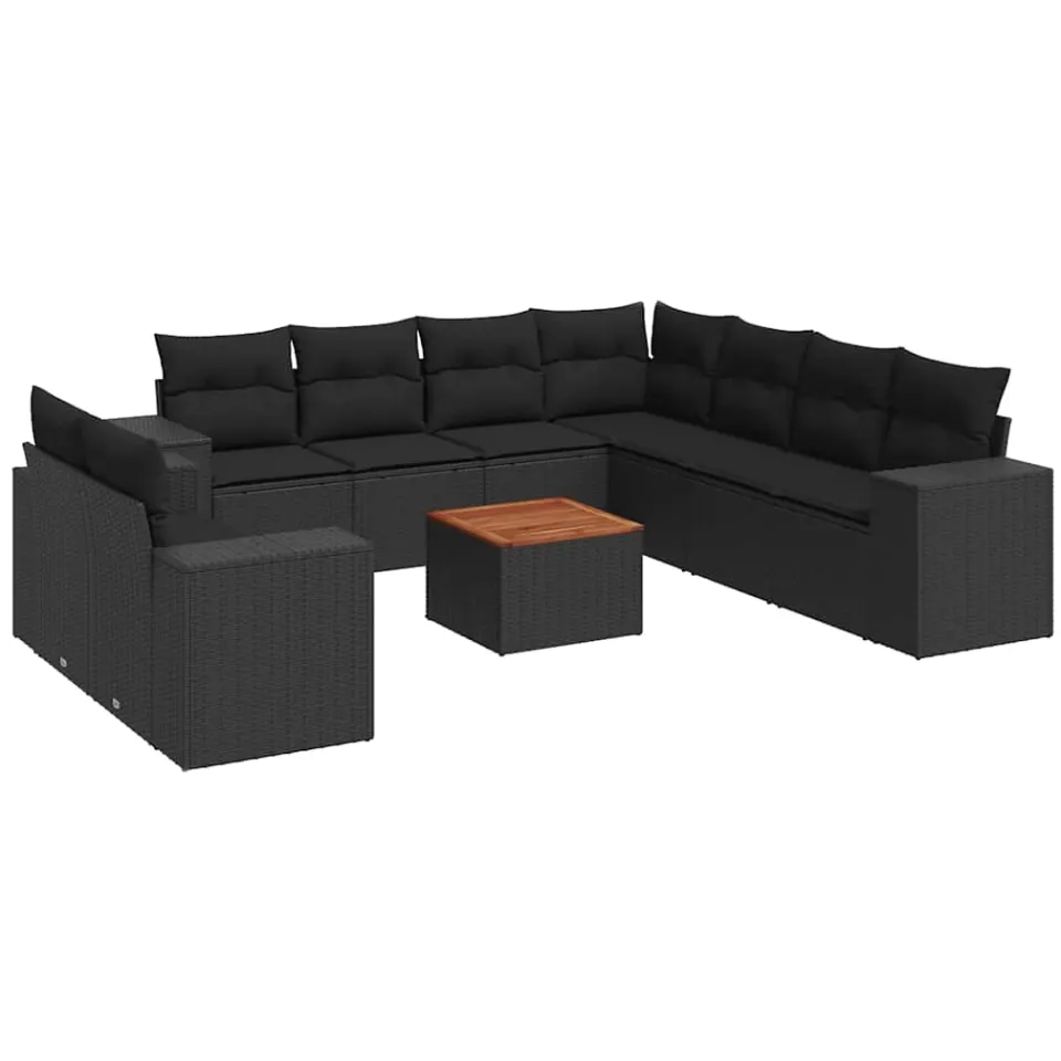 vidaXL 10-delige Loungeset met kussens poly rattan zwart, foto 3