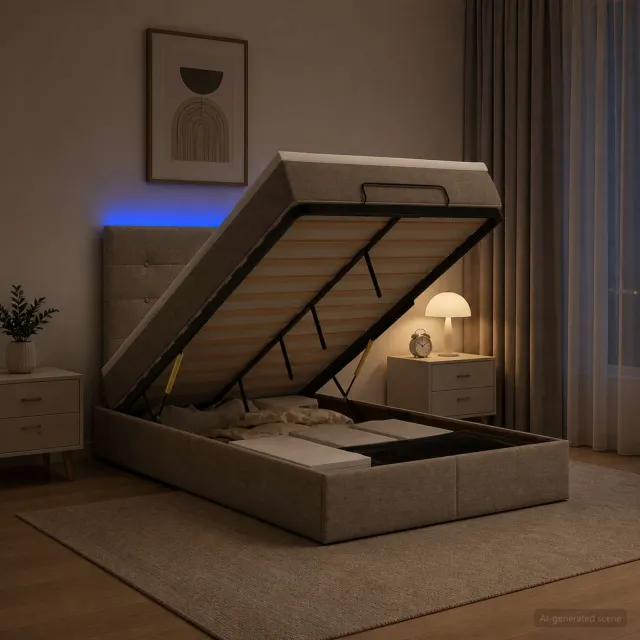 vidaXL Ottoman Bed met Matrassen en LED Taupe 120 x 190 cm Stof