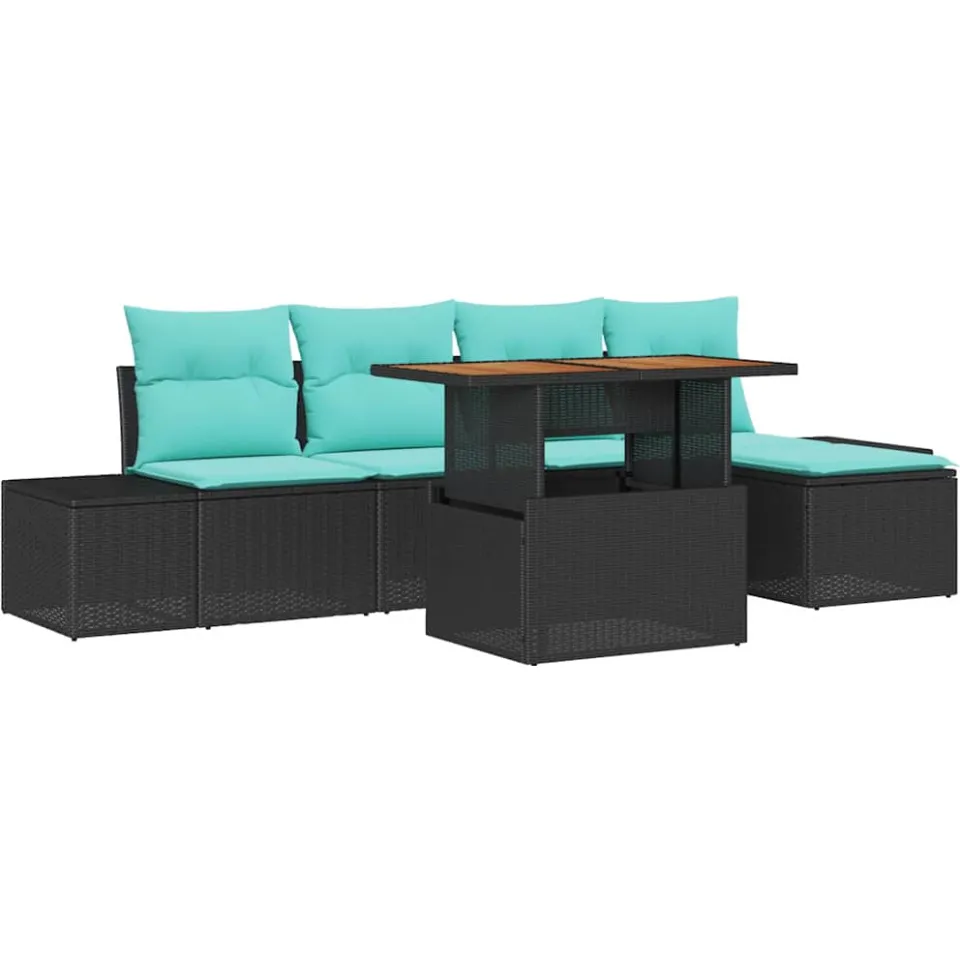 vidaXL Tuin Eetset 6 st Zwart en Blauwgroen