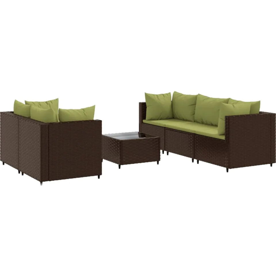 vidaXL 6-delige Loungeset met kussens poly rattan bruin, foto 3