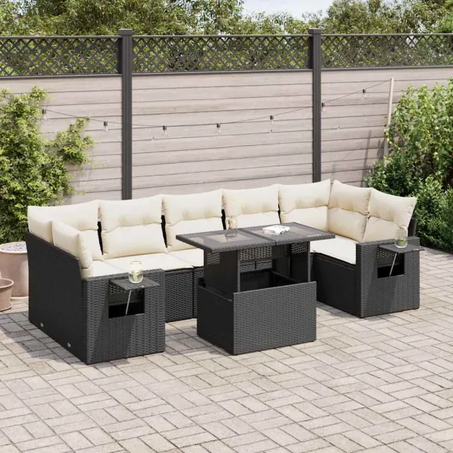 vidaXL 8-delige Loungeset met kussens poly rattan zwart, foto 2