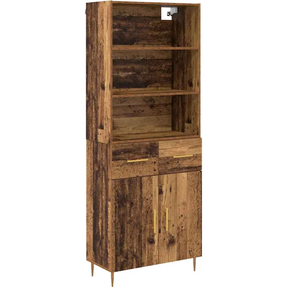 vidaXL Hoge kast Oudhout 69,5 x 34 x 180 cm Bewerkt hout bruin, foto 3