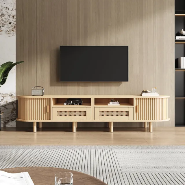 REDOM TV-meubel 170 cm – Moderne TV-kast met 2 schuifdeuren en ruime opbergruimte – Televisiemeubel voor woonkamer – MDF – Licht eiken Licht eikenhout