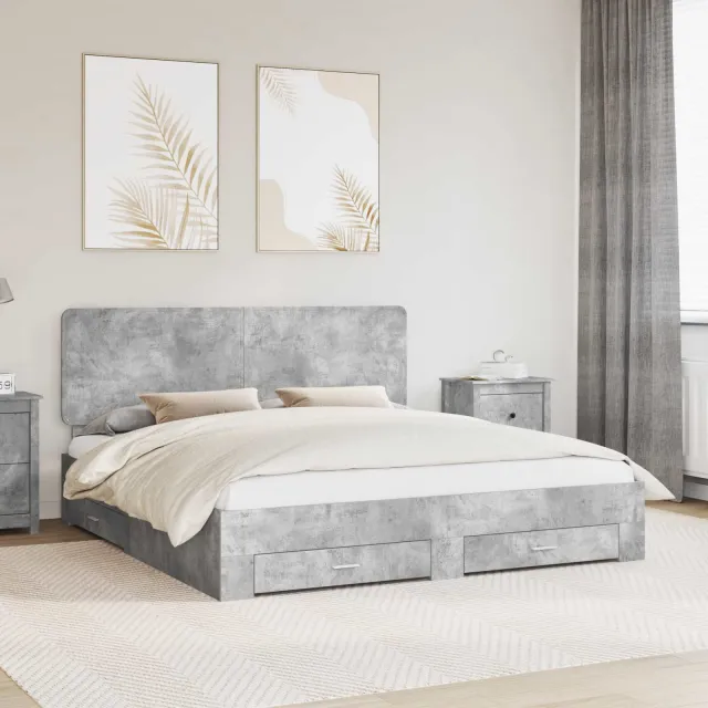 vidaXL Bedframe met lade Beton Grijs 180 x 200 cm Bewerkt hout