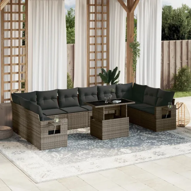 vidaXL 11-delige Loungeset met kussens poly rattan grijs, foto 2