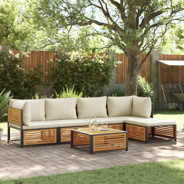 vidaXL 6-delige Loungeset met kussens massief acaciahout Bruin
