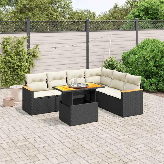 vidaXL 7-delige Loungeset met kussens poly rattan zwart, foto 2