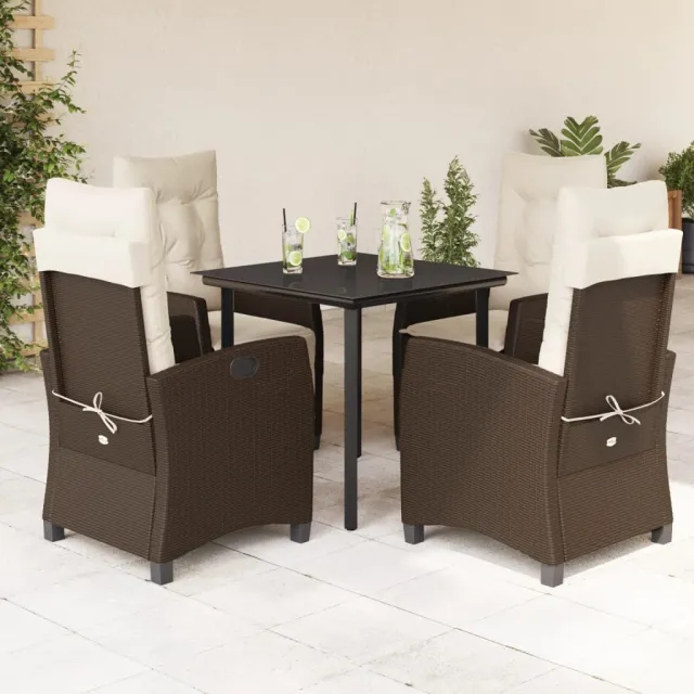 vidaXL 5-delige Tuinset met kussens poly rattan bruin, foto 2