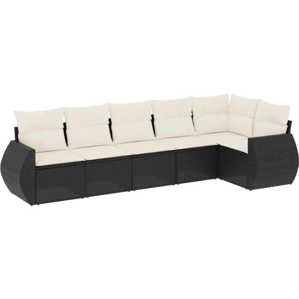 vidaXL 6-delige Loungeset met kussens poly rattan zwart, foto 3