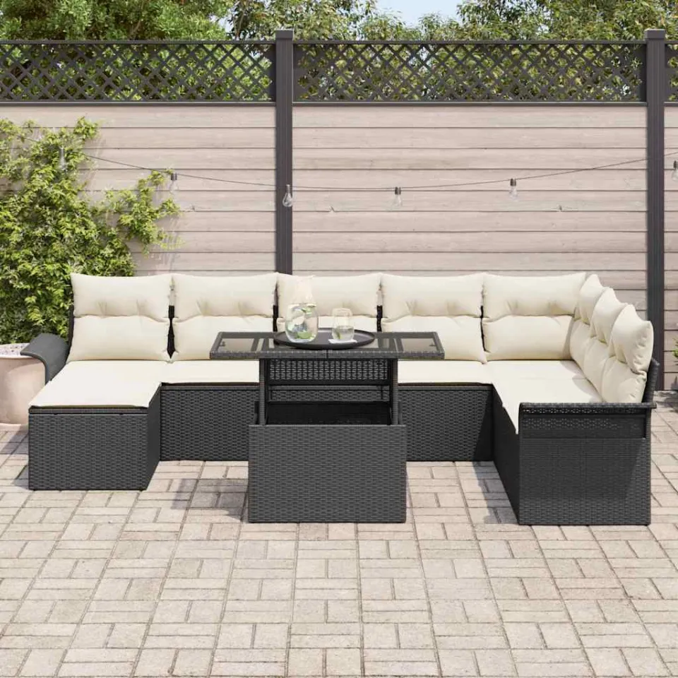 vidaXL Tuin Sofa Set 9 st Zwart poly rattan, foto 3