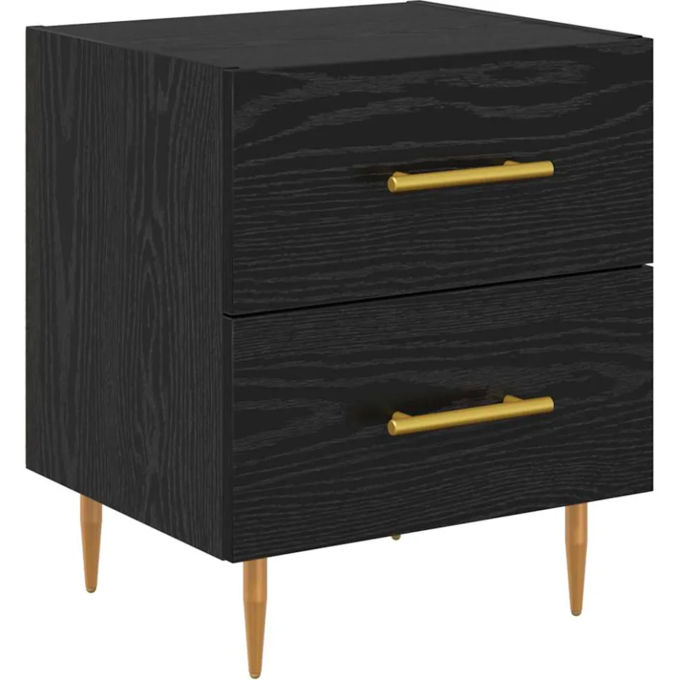 vidaXL Nachtkastje Zwart Eiken 40 x 35 x 47,5 cm Bewerkt hout, foto 3