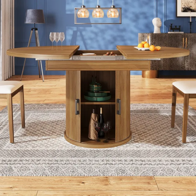 REDOM Eettafel - Uitschuifbaar Met Opbergruimte - Retro - Voor Keuken Of Eetkamer - MDF - Walnootkleur - 118 x 118/158 x 76,8 cm Okkernoot
