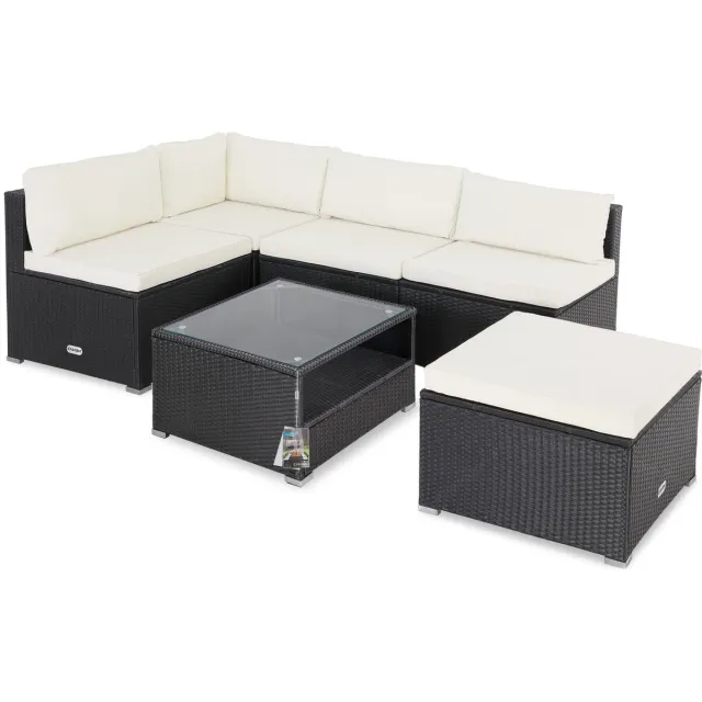 Casaria Polyrattan Loungeset - Incl. Kussens Tafel - Zwart Crème Zwart / Crème