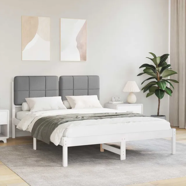 vidaXL Bedframe met Gevoerd Hoofdgedeelte Lichtgrijs 135 x 190 cm
