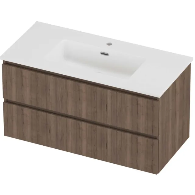 Proline Tribute Badmeubelset Porselein Elegant 1 Kraangat 100x46x54 cm Mat White Terra Oak Eiken