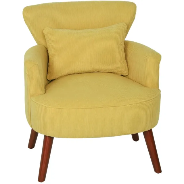 Merax Moderne Fauteuil Geel – Comfortabele Gestoffeerde Accentstoel Met Lendekussen En Houten Poten – Stijlvolle Loungestoel Voor Woonkamer