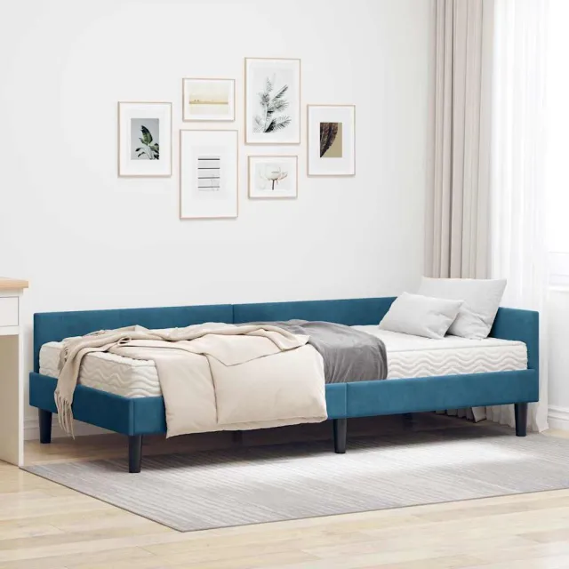 vidaXL Hoekbedframe met Matras 2 st Blauw 100 x 200 cm Fluweel