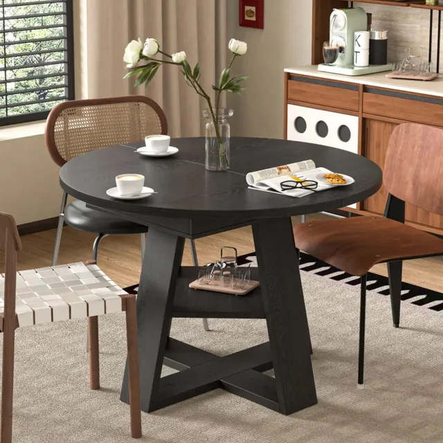 HAUSS SPOLE Eettafel - Uitschuifbaar Met Opbergruimte - Voor 4 Tot 6 Personen In De Eetkamer - Zwart MDF Met Houtnerf - 110/150 x 110 Cm