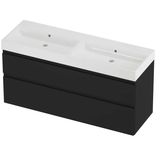 Proline Podium Badmeubelset Polystone Loft 140x46x70 cm Glans Wit Mat Zwart